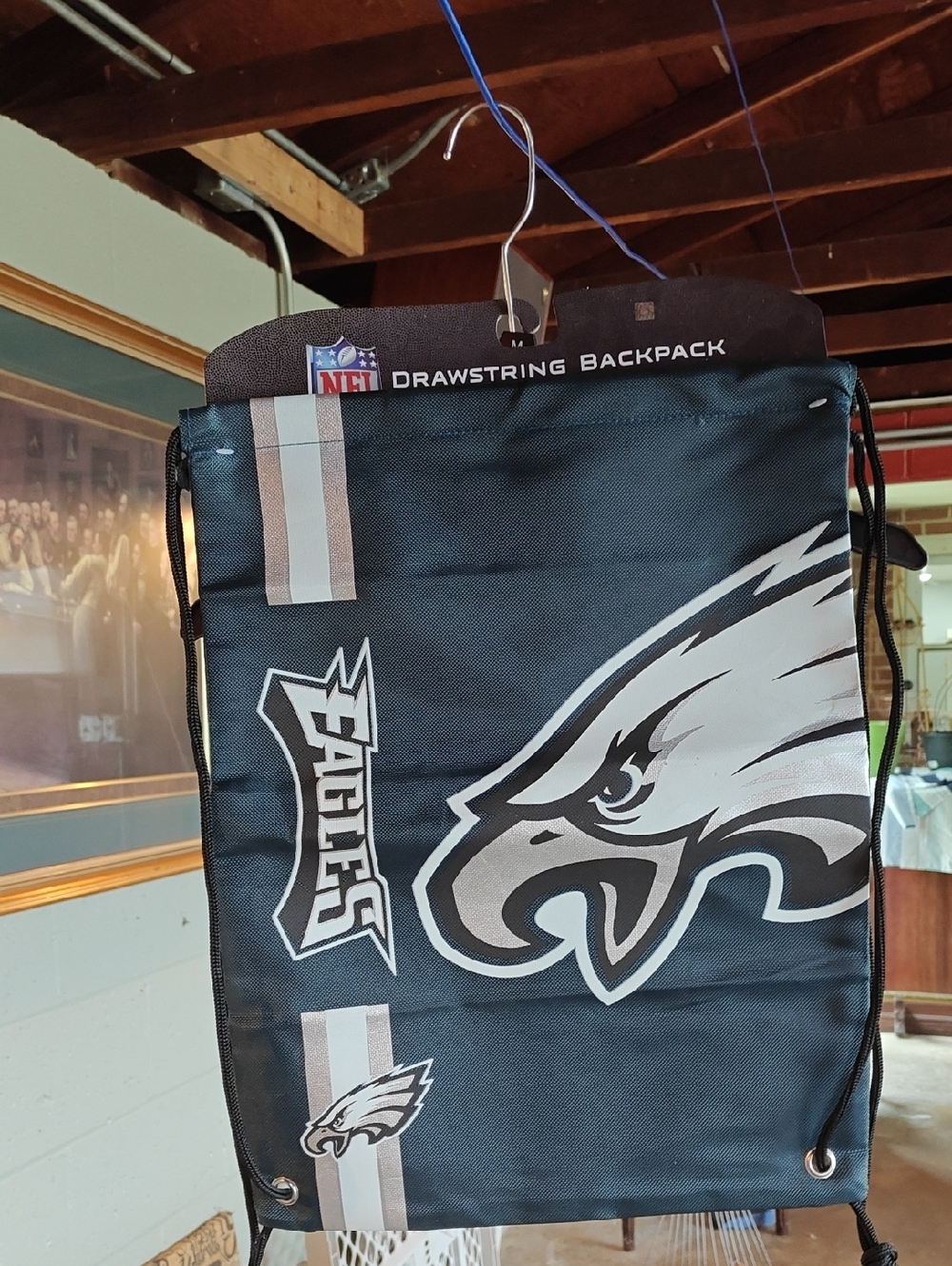 NFL Philadelphia Eagles Black and White Drawstring Backpack
